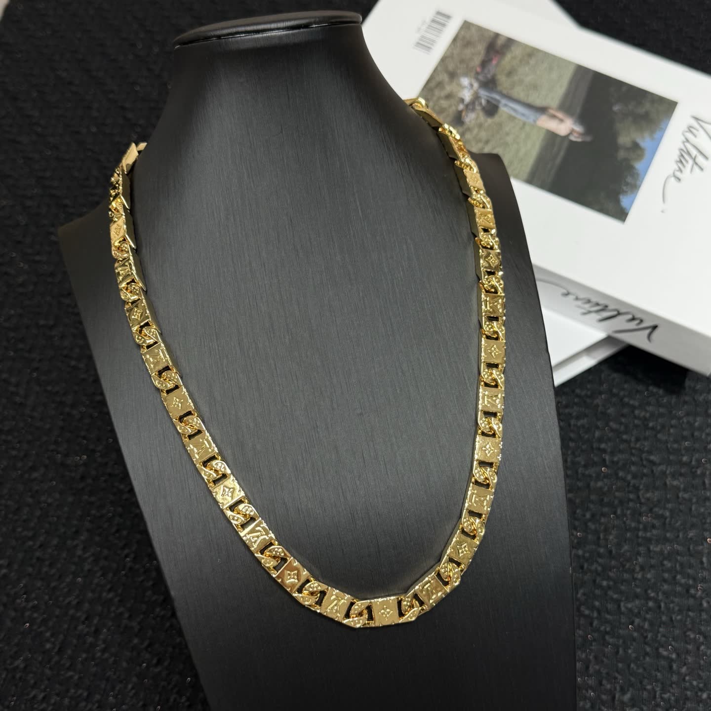Louis Vuitton Gold Tone Monogram Necklace
